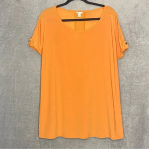 Cato 22 24W 2X Top Shirt Orange Solid Short Sleeve Scoop Neck Stretch Casual P11